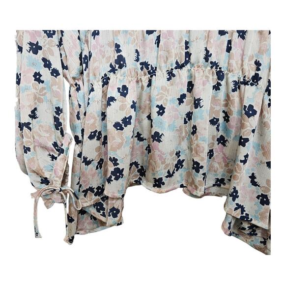 NEW Women's Ryegrass Soft Floral Split Tie Neck Long Sleeve Blouse (Size: XXL) - Picture 5 of 6